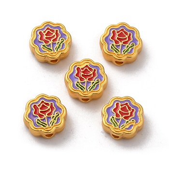 Alloy Enamel Beads, Matte Gold Color, Flower, Red, 10.8x11x4.2mm, Hole: 1.8mm
