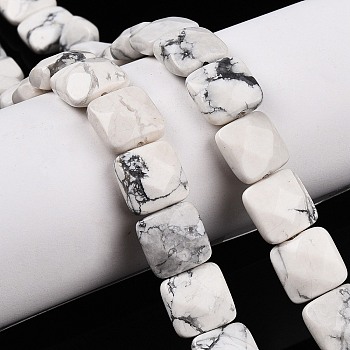 Natural Howlite Beads Strands, Faceted Square, 12~12.5x12~12.5x5.5~6mm, Hole: 1.2mm, about 17pcs/strand, 8.07~8.4''(20.5~21cm)