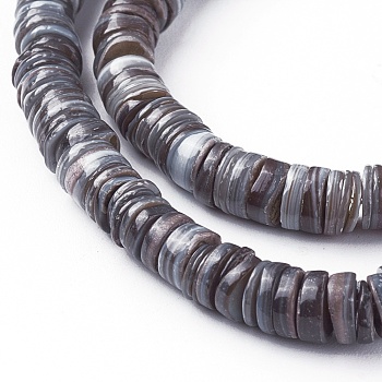 Shell Beads Strands, Dyed, Disc, Gray, 4.9~6x0.4~6mm, Hole: 1.4mm, about 15.94 inch~16.14 inch(40.5~41cm)