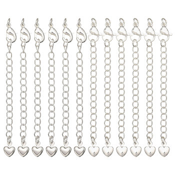 12Pcs 2 Styles  Brass Chain Extender, with Lobster Clasp, Silver, 67~72mm, 6pcs/style