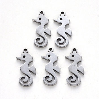 304 Stainless Steel Pendants, Laser Cut, Sea Horse, Stainless Steel Color, 17.5x7.5x1mm, Hole: 1.2mm