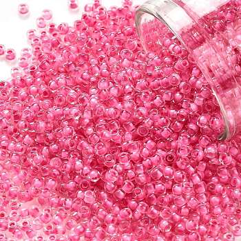 TOHO Round Seed Beads, Japanese Seed Beads, (1082) Inside Color Crystal/Hot Pink Lined, 11/0, 2.2mm, Hole: 0.8mm, about 1110pcs/bottle, 10g/bottle