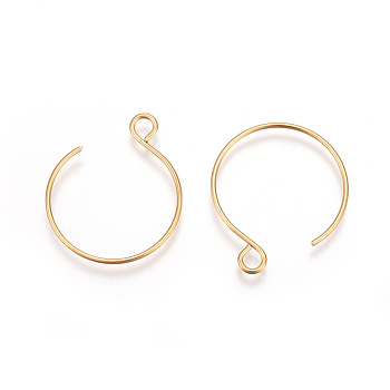 Ion Plating(IP) 304 Stainless Steel Earring Hooks, Ear Wire, with Horizontal Loop, Golden, 22x18mm, Hole: 2.5mm, 20 Gauge, Pin: 0.8mm