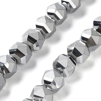 Electroplate Glass Beads Strands, Faceted, Lantern, Silver Plated, 7x7.8x7.5mm, Hole: 1.5mm, about 72pcs/strand, 20.79''(52.8cm)