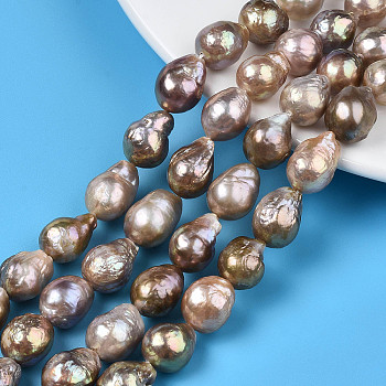 Natural Baroque Pearl Keshi Pearl Beads Strands, Cultured Freshwater Pearl, Oval, Colorful, 12~16x9.5~12mm, Hole: 0.8mm, about 28~30pcs/strand, 14.88 inch~15.47 inch(37.8cm~39.3cm)