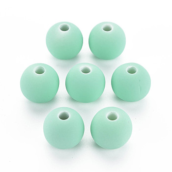 Rubberized Style Acrylic Beads, Round, Pale Turquoise, 15.5x14.5mm, Hole: 3.5mm
