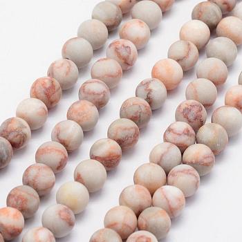 Natural Red Netstone Beads Strands, Frosted, Round, 6mm, Hole: 1mm, about 62pcs/strand, 15.3 inch(39cm)