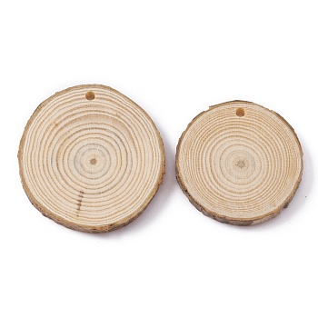 Unfinished Wood Pendants, Rustic Wood Disc, for DIY Painting Supplies, Home Decorations, Flat Round, Tan, 4~5x0.6cm, Hole: 3.5mm