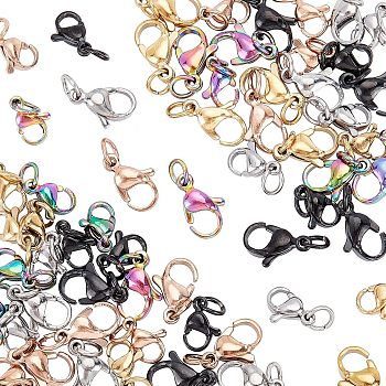 60PCS 2 Sizes PVD Vacuum Plating 304 Stainless Steel Lobster Claw Clasps, With Jump Ring, Mixed Color, 30pcs/size