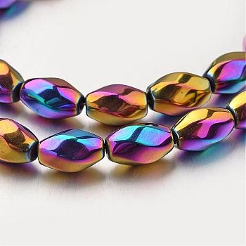 Electroplate Non-magnetic Synthetic Hematite Beads Strands, Twisted Oval, Multi-color Plated, 12x8~9mm, Hole: 1mm, about 33pcs/strand, 15.7 inch