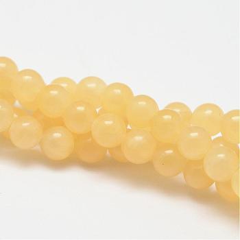 Natural Yellow Jade Bead Strands, Round, 8mm, Hole: 1mm, about 24pcs/strand, 7.75 inch