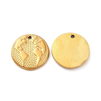 Ion Plating(IP) 304 Stainless Steel Pendants, Flat Round Charm, Golden, 15x2mm, Hole: 1.2mm