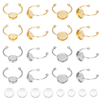 DIY Blank Dome Cuff Ring Making Kit, Including 304 Stainless Steel Ring Settings, Glass Cabochons, Golden & Stainless Steel Color, 40Pcs/box