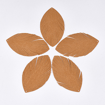 Autumn Theme Eco-Friendly Pigskin Leather Big Pendants, Leaf, Dark Orange, 80x44x0.5mm, Hole: 1.5mm