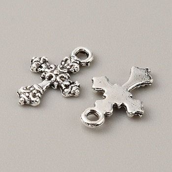 Tibetan Style Alloy Pendants, Cross Charm, Religion, Antique Silver, 15x10x1.5mm, Hole: 1.5mm