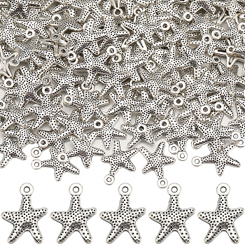 150PCS Tibetan Style Alloy Starfish/Sea Stars Charms, Antique Silver, 16x12mm, Hole: 1mm