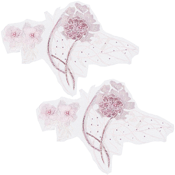 Flower Lace Embroidery Sewing Fiber Appliques, DIY Garment Accessories, Pink, 365x245x6mm.