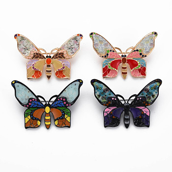Butterfly Enamel Pin, Insect Alloy Brooch with Stickers for Backpack Clothes, Electrophoresis Black, Nickel Free & Lead Free, Mixed Color, 35x51.5x11mm, Pin: 0.8mm
