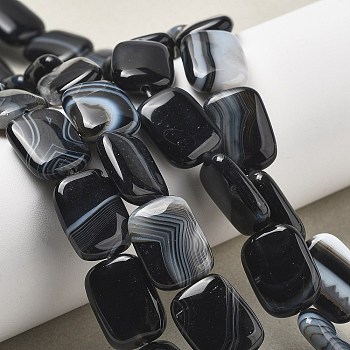 Natural Black Agate Beads Strands, Dyed & Heated, Rectangle, 18x13x5mm, Hole: 1mm, about 10~11pcs/strand, 7.28''~7.87''(18.5~20cm)