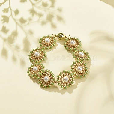 Bracelet lien fleur perle coquillage(BJEW-JB08084-03)-2