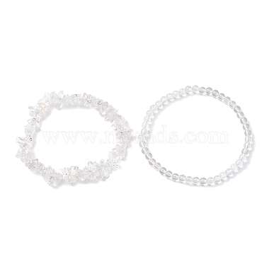 Pulseras elásticas con cuentas de cristal de cuarzo natural redondas y con chip(BJEW-JB10189-01)-3