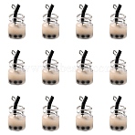 Glass Bottle Pendants, with Resin Inside and Iron Findings, Imitation Bubble Tea, Old Lace, 20~25x11~14x11mm, Hole: 1.8mm(X-CRES-S359-01B)