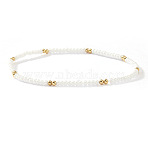 Fashion Plastic Imitation Pearl & Brass Beaded Stretch Bracelets for Women, Rondelle, White, 6.89 inch(17.5cm)(SF7008-5)
