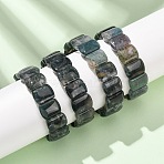 Natural Moss Agate Beads Stretch Bracelets for Women Men, Rectangle, Inner Diameter: 2.09 inch(5.3cm)(BJEW-A168-02)