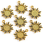 Alloy Pendant Cabochon Settings, Sun, Antique Golden, Tray: 8mm, 20.5x18x1.5mm, Hole: 2mm(PALLOY-N183-04AG)