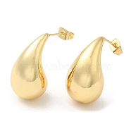 Rack Plating Brass Twist Teardrop Stud Earrings for Women, Lead Free & Cadmium Free, Real 18K Gold Plated, 26.5x14mm, Pin: 0.9mm(EJEW-K247-02G)