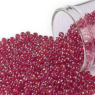 TOHO Round Seed Beads, Japanese Seed Beads, (165C) Transparent AB Ruby, 11/0, 2.2mm, Hole: 0.8mm, about 50000pcs/pound(SEED-TR11-0165C)