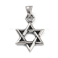 316 Surgical Stainless Steel Pendants, Star of David Charm, Antique Silver, 36x24x3mm, Hole: 7.4x4.8mm(STAS-K276-14B-AS)