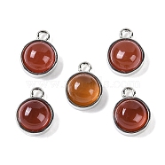 Natural Carnelian Pendants, with Platinum Tone Rack Plating Brass, Flat Round, 9.8x7.5x4.3mm, Hole: 1.2mm(G-K372-03P-05)