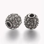304 Stainless Steel Rhinestone Beads, Round, Crystal, 10x10mm, Hole: 3mm(STAS-A032-051P)