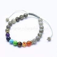 Natural Labradorite Braided Bead Bracelets, with Alloy Spacer Beads and Nylon Cord, 2-1/4 inch(57mm)(BJEW-F276-G11)
