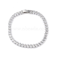 Cubic Zirconia Tennis Bracelet, Platinum Brass Teardrop Link Chain Bracelet for Women, Cadmium Free & Lead Free, Clear, 7-1/8 inch(18.2cm)(BJEW-L652-24P-02)