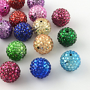 Transparent Resin Rhinestone Graduated Beads, with UV Plating Acrylic Round Beads Inside, Mixed Color, 14mm, Hole: 2~2.5mm(RESI-S314-12x14-M)