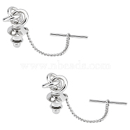 2Pcs Brass Knot Shape Tie Tack Clutch, Men's Tie Pin with Chain for Wedding Party, Platinum, 55mm(FIND-FG0001-68P)