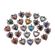 Natural & Synthetic  Mixed Gemstone Peach Love Heart Pendants, Rack Plating Brass Hollow Heart Charms, Cadmium Free & Lead Free, Mixed Dyed and Undyed, Red Copper, 29.5x30.5x7.5mm, Hole: 7.5x5mm(G-G158-01-AB)