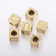 304 Stainless Steel Large Hole Letter European Beads, Horizontal Hole, Cube with Letter.U, Golden, 8x8x8mm, Hole: 5mm(STAS-H428-01G-U)