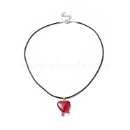 Resin Melting Heart Peandant Necklace with Waxed Cord for Women, Red, 17.72 inch(45cm)(NJEW-TA00068)