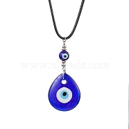Lampwork Teardrop with Evil Eye Pendant Necklaces, with Imitation Leather Cords, Platinum, 17.60 inch(44.7cm)(NJEW-JN04595-01)