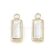 304 Stainless Steel Charms, with Glass, Rectangle Charms, Real 14K Gold Plated, Clear, 11x4x4mm, Hole: 1.4mm(STAS-L022-242G-03)