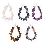 1 Set 5 Styles Teardrop Mixed Stone Chip Big Pendants, Teardrop Charm, Natural Fluorite & Lapis Lazuli & Amethyst & Rose Quartz & Tiger Eye, with Eco-Friendly Copper Wire Wrapped, Light Gold, 54~55x28~34x7~8mm, Hole: 1mm, 1pc/style(FIND-CA0006-99)