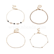 4Pcs 4 Style Alloy Chain Anklets Set with Heart, Clear Cubic Zirconia Tennis Anklets for Women, Light Gold, 8.27~9.25 inch(21~23.5cm)(SJEW-D009-05KCG)