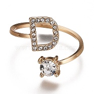 Alloy Cuff Rings, Open Rings, with Crystal Rhinestone, Golden, Letter.D, US Size 7 1/4(17.5mm)(RJEW-I075-01G-D)