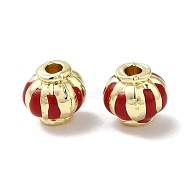 Rack Plating Alloy Enamel Beads, Long-Lasting Plated, Real 18K Gold Plated, Lantern, Indian Red, 6x6mm, Hole: 1.6mm(PALLOY-P296-05G-03)
