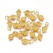 Electroplated Alloy Charms, Long-Lasting Plated, with Brass Jump Ring, Rhombus, Golden, 11.5x6.5x3.5mm, Hole: 3.5mm(PALLOY-G267-13G)