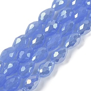 Opaque Solid Color Electroplate Glass Beads Strands, AB Color Plated, Faceted, Teardrop, Cornflower Blue, 8x6mm, Hole: 1.2mm, about 65~67pcs/strand, 20.08 inch(51cm)(EGLA-N013-J6mm-B06)