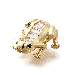 Brass with Cubic Zirconia Beads, Frog, Rack Plating, Long-Lasting Plated, Cadmium Free & Nickel Free & Lead Free, Real 18K Gold Plated, 12.5x12.5x5mm, Hole: 1.2mm(KK-Q035-14G)